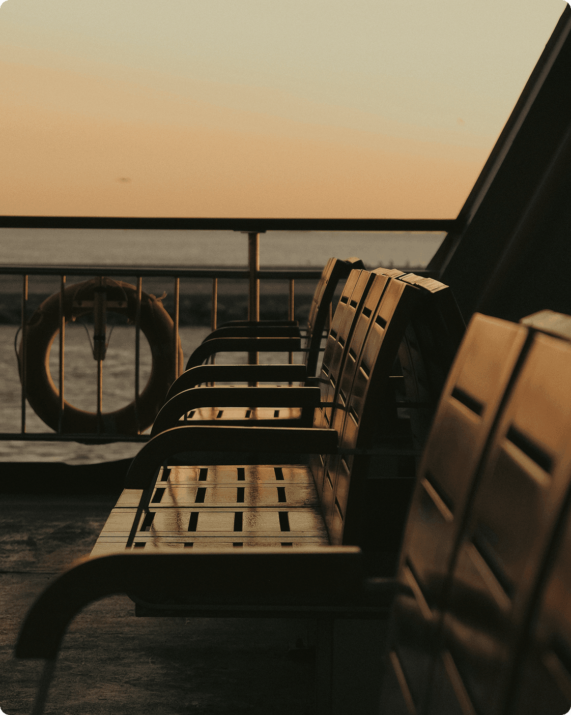 view of a ferry in sunset